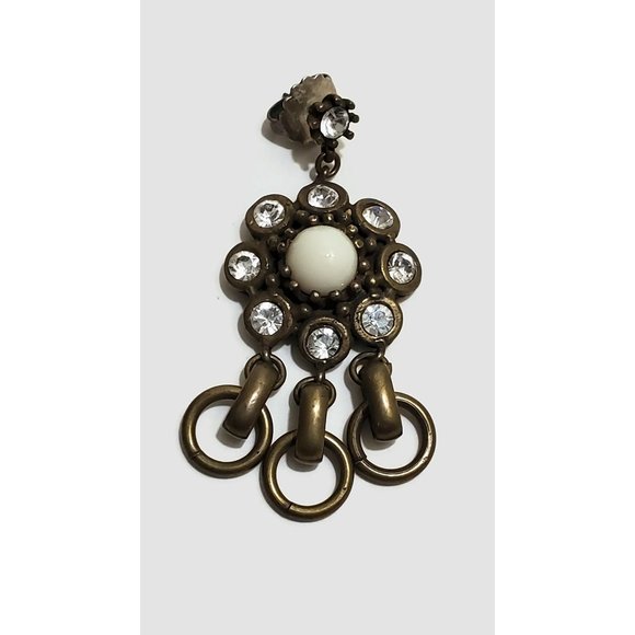 Vintage Gerard Yosca Rhinestone & White Glass Cabochon Designer Earrings - Picture 2 of 5